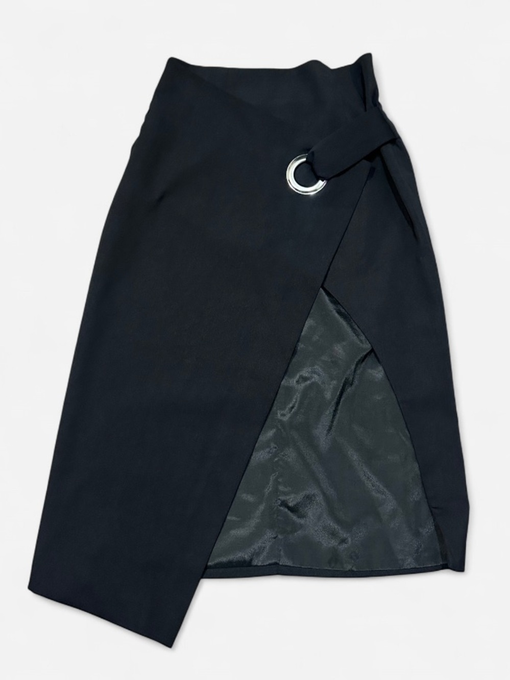 ecru Black over-layered Midi Skirt with Silver O-Ring S